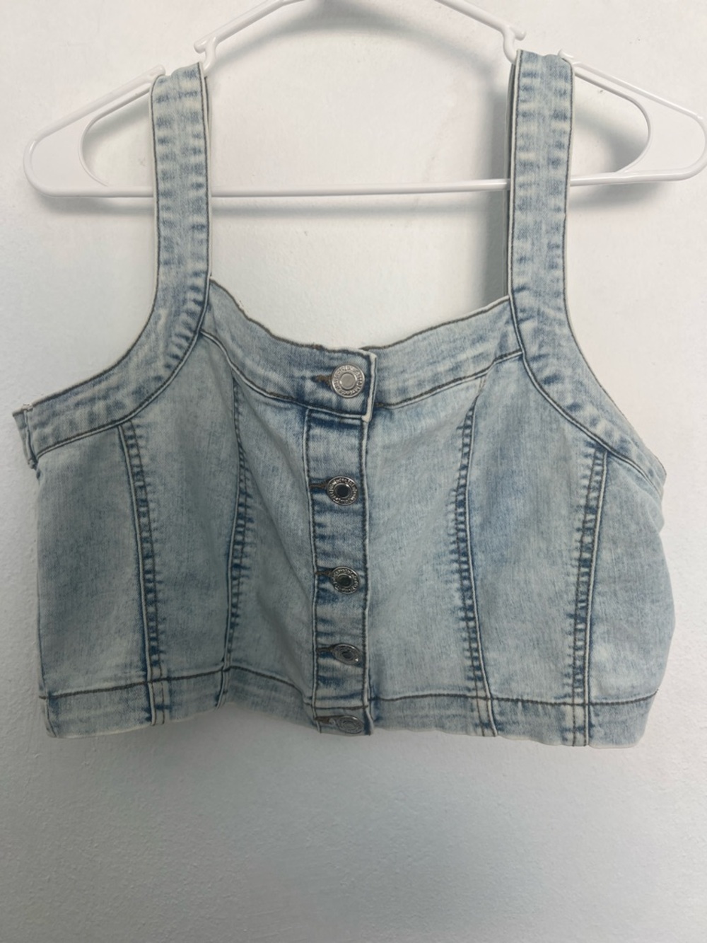 Light Wash Denim Button-Front Cropped Tank
